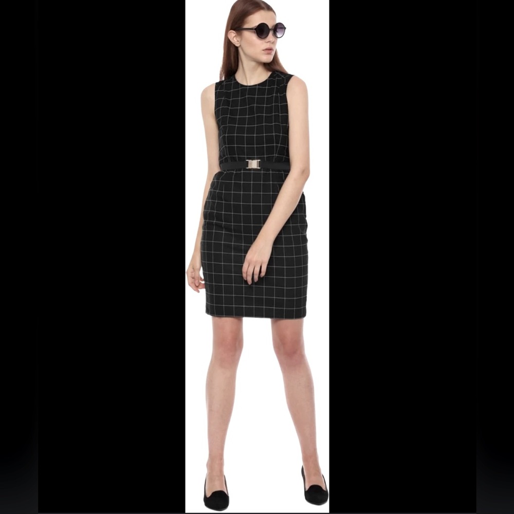 DYNAMITE Black Faux Leather Plaid Dress, Size XS